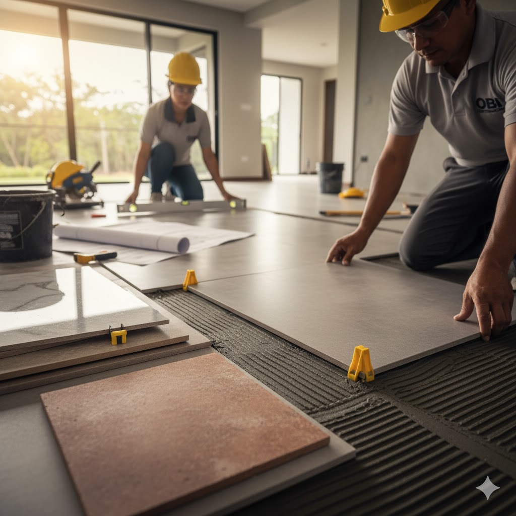 Instalación profesional de piso de porcelanato en El Salvador.