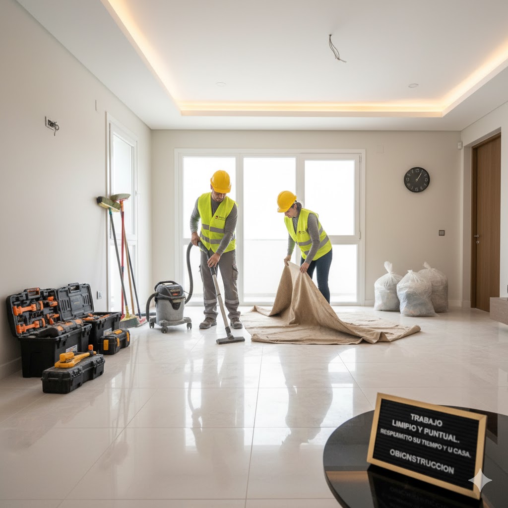 Albañiles expertos de Obiconstruccion en plena remodelación de interior en Santa Tecla