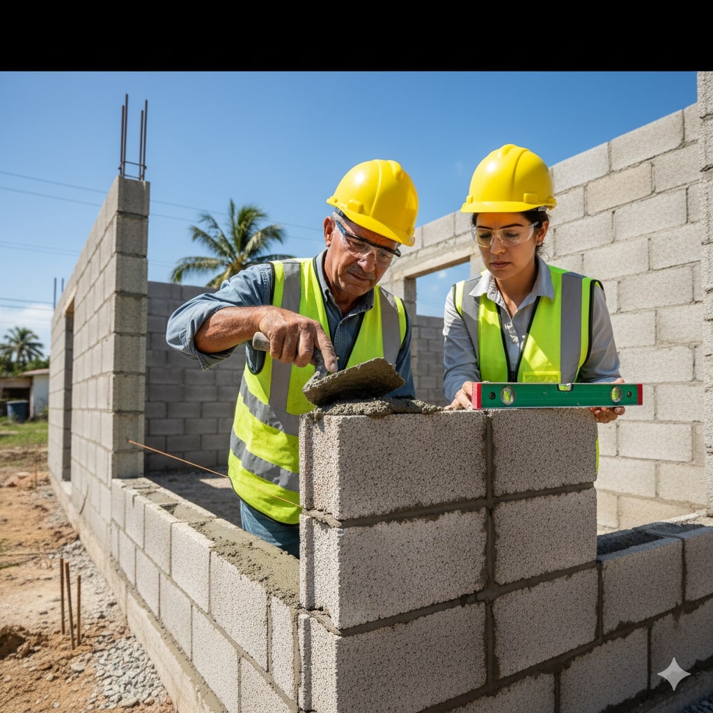 [Bloques de cemento apilados para construcción en El Salvador]